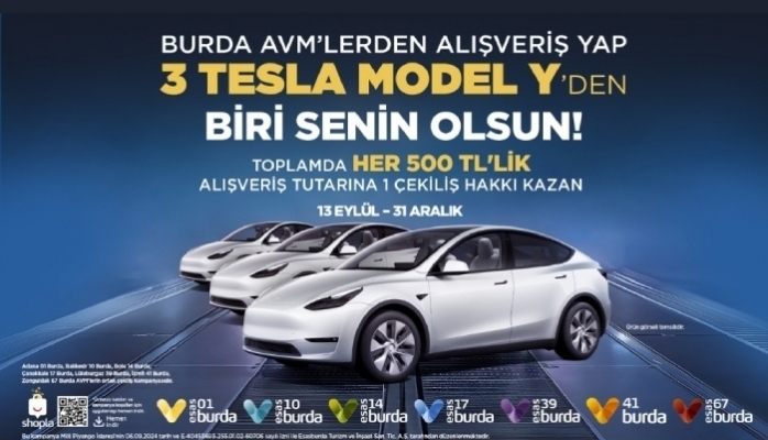 Burda AVM'ler Ziyaretçilerine 3 Adet “Tesla Model Y” Kazanma Şansı Sunuyor