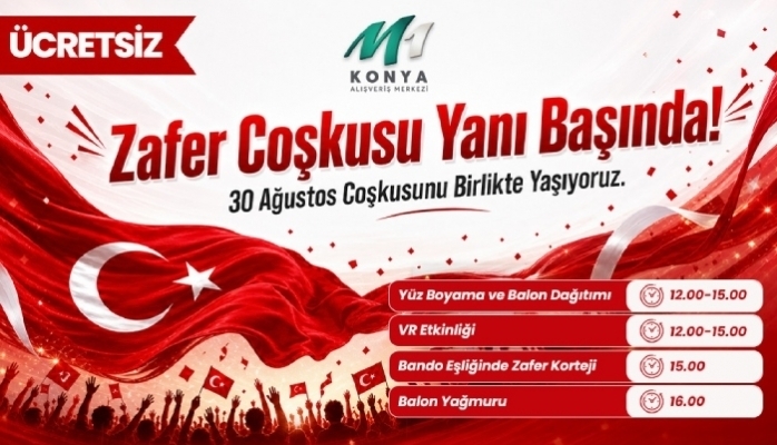 M1 Konya AVM'de 30 Ağustos Coşkusu Zafer Yürüyüşüyle Zirveye Taşınacak